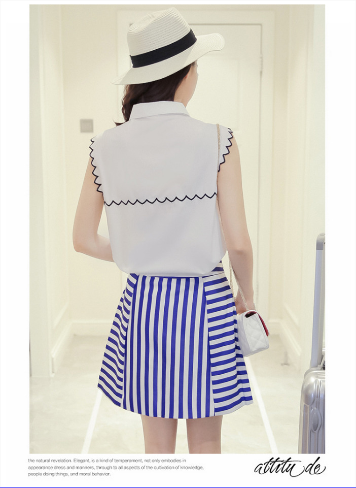ชุดเสื้อกระโปรงโทนสีฟ้า ขาว สวยๆ น่ารัก สดใส สไตล์สาวเกาหลี