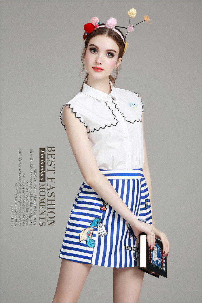 ชุดเสื้อกระโปรงโทนสีฟ้า ขาว สวยๆ น่ารัก สดใส สไตล์สาวเกาหลี