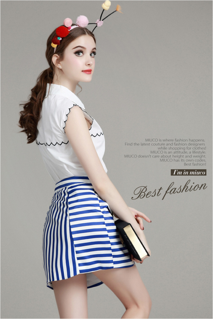 ชุดเสื้อกระโปรงโทนสีฟ้า ขาว สวยๆ น่ารัก สดใส สไตล์สาวเกาหลี