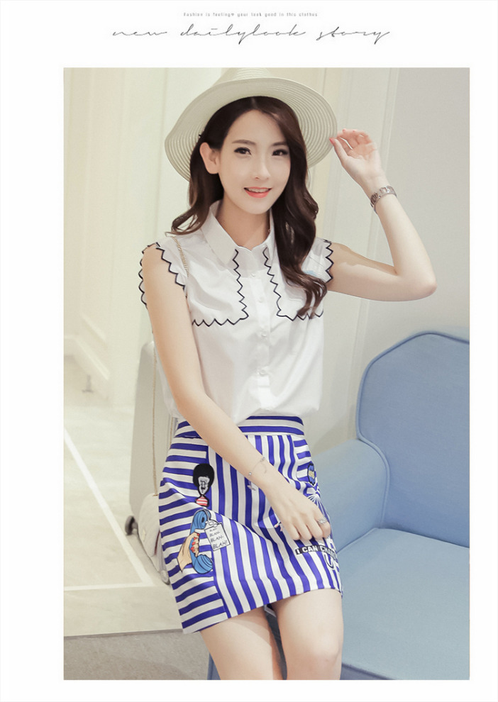 ชุดเสื้อกระโปรงโทนสีฟ้า ขาว สวยๆ น่ารัก สดใส สไตล์สาวเกาหลี