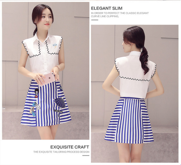 ชุดเสื้อกระโปรงโทนสีฟ้า ขาว สวยๆ น่ารัก สดใส สไตล์สาวเกาหลี