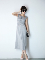 MAXI DRESS เดรสยาว ผ้าคอตตอน แขนกุด ใส่เที่ยว ใส่ทำงาน สีเทา เท่ห์ๆ ASIA STREET FASHION
