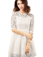 Splicing Color Chiffon Short Sleeve Mini Women - Dresses(White)