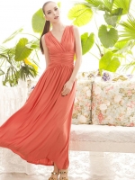 MAXI DRESS เดรสยาว เปิดหลัง ผ้าคอตตอน สีโอรส แขนกุด ใส่ออกงาน สวยๆ ASIA STREET FASHION