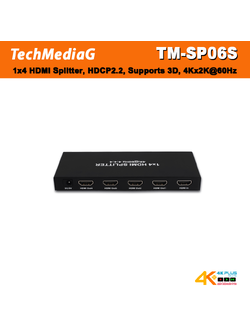 TM-SP06S 1x4 HDMI Splitter, HDCP2.2, Supports 3D, 4Kx2K@60Hz (YUV 4:4:4), 18G, HDR, EDID