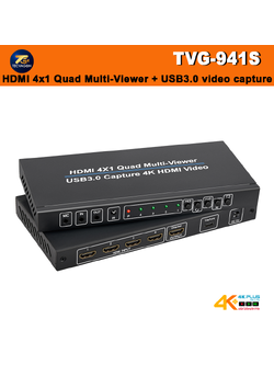 TECVAGON TVG-941S HDMI 4x1 Quad Multi-Viewer + USB3.0 video capture