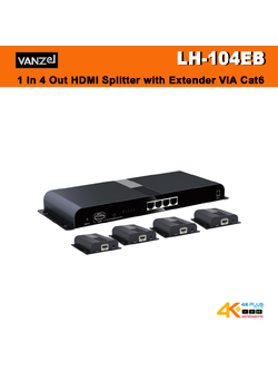 NEXIS LH-104EB 1 In 4 Out HDMI Splitter with Extender VIA Cat6