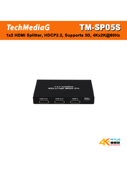 TM-SP05S 1x2 HDMI splitter , HDCP2.2, Supports 3D, 4Kx2K@60Hz(YUV 4:4:4), 18G, HDR, EDID