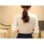 เสื้อเชิ้ตทำงานผู้หญิงสีขาว คอปก แต่งลูกไม้ แขนยาว