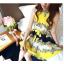 dress เดรสแฟชั่นเกาหลี แขนกุด ใส่ทำงาน ลายดอกไม้ สีเหลือง อัดพลีท วินเทจ ใส่ไปงานแต่งงาน สวย