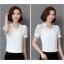 เสื้อทำงานสีขาว แขนสั้น ผ้าชีฟอง สวยดูดี เรียบร้อยสไตล์สาวออฟฟิศ