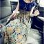 maxi dress ชุดเดรสยาวแฟชั่นเกาหลี ผ้ายืดตัดต่อผ้าฝ้ายพิมพ์ลาย สีกรมท่า ลายส้มเขียว ใส่ทำงาน