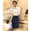 เสื้อเชิ้ตทำงานผู้หญิงสีขาว คอปก แต่งลูกไม้ แขนยาว