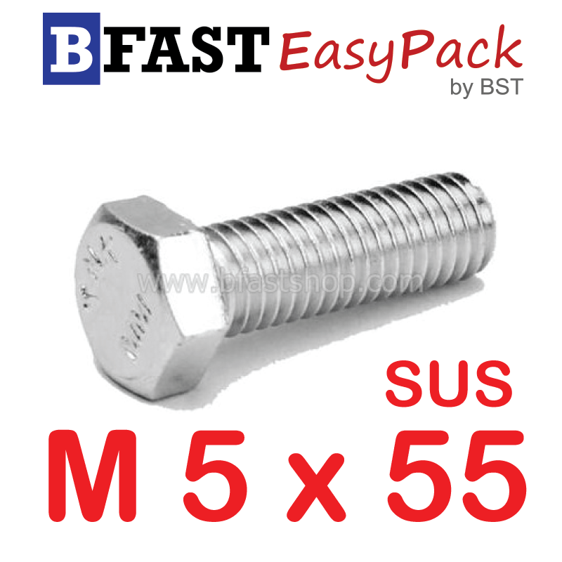 สกรูหัวเหลี่ยมสแตนเลส M5 x 55 (5 ตัว)