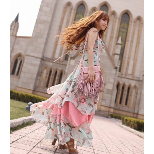 maxi dress ชุดเดรสยาว ใส่เที่ยว โทนชมพู ฟ้า ใส่ไปงานแต่ง ใส่ออกงานได้ น่ารัก สวยมาก