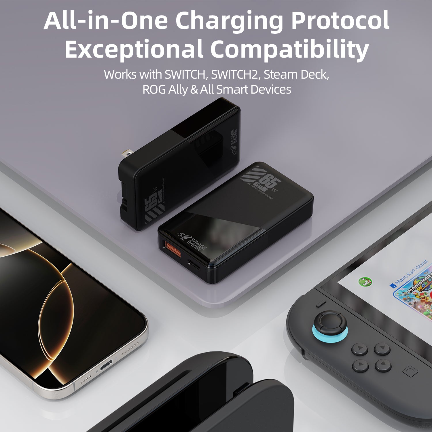 Savage Raven by Skull & Co. 65W GaN Power Adapter for Nintendo SWITCH2/Steam Deck/ROG Ally