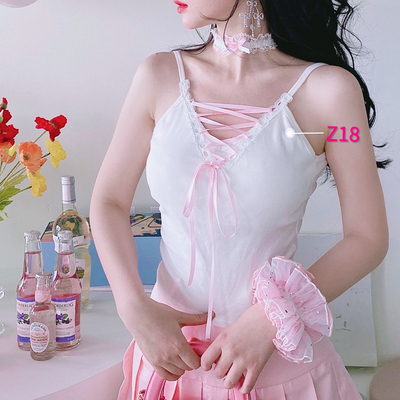 Summer Joy : พรีออเดอร์ เสื้อกล้าม เสื้อสายเดี่ยวแต่งริบบิ้นน่ารักๆ มีให้เลือก 2 สี