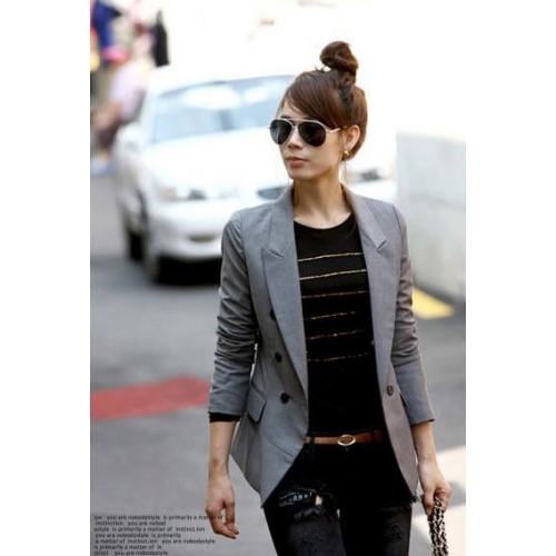 fashion suit สูทแฟชั่นใส่ทำงาน ใส่เที่ยว คอปก แขนยาว ตัวเท่ห์ สีเทา