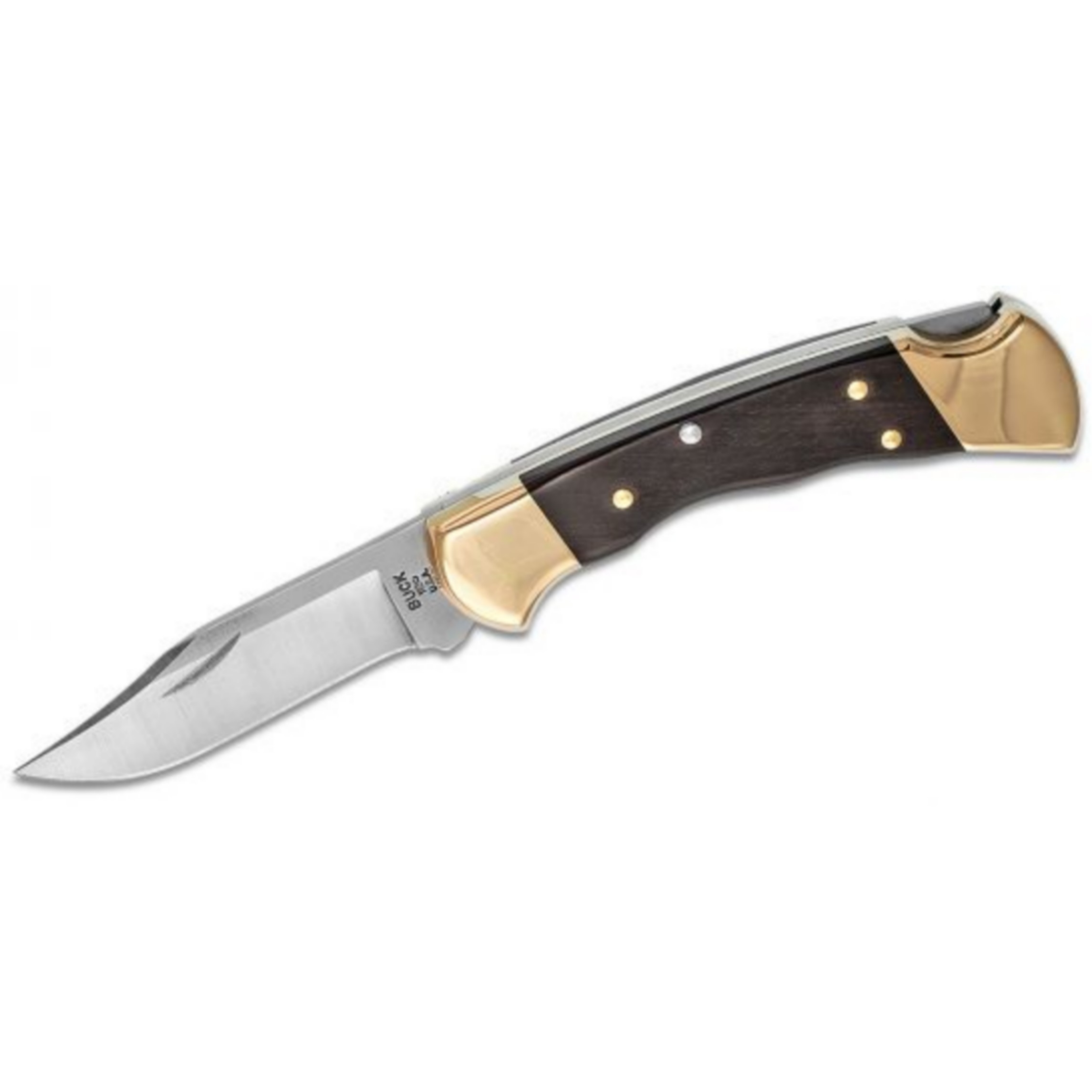 มีดพับ Buck112FG Ranger Finger Grooved Folding Hunter Style Lockback 3" Blade, Ebony Wood Handles, Brass Bolsters - 2539