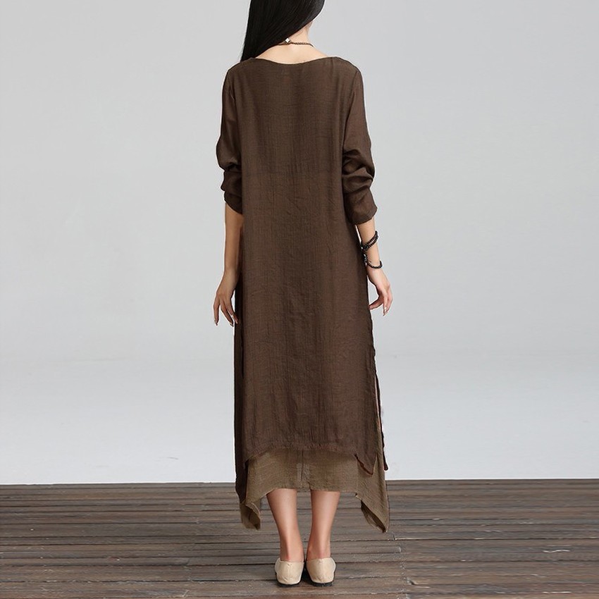 ZANZEA ชุดเดรสออนไลน์ยาวทรงเอ สำหรับผู้หญิง BOHO Sundress Cotton Linen