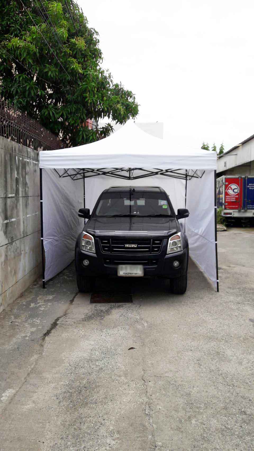 เต็นท์พับได้ สีขาว ขนาด 3m x 4.5m พร้อมผ้าข้าง 300D 3 ด้าน