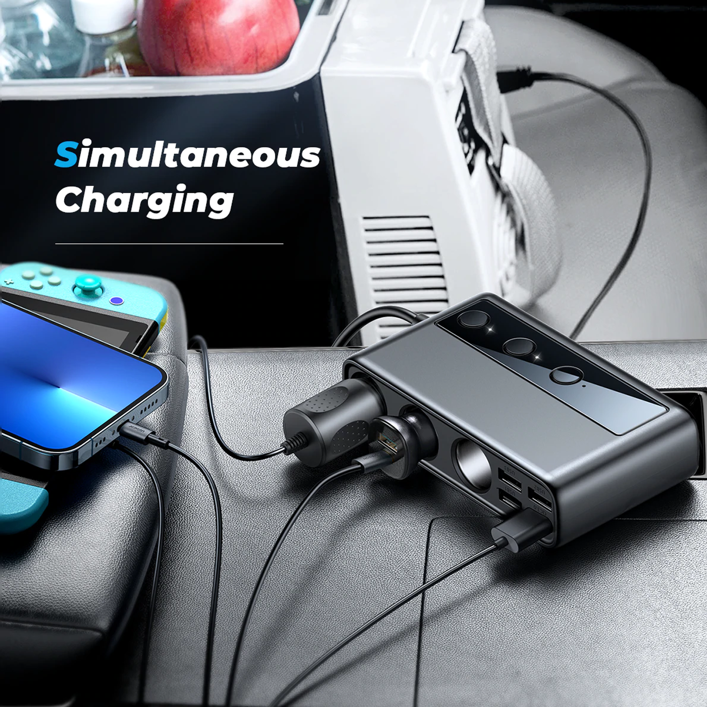 Joyroom JR-CL06 Car Charger 3 Port/6ช่อง มาพร้อม LED 154 W PD+QC3.0+USB*4 ที่ชาร์จในรถแบบ 2 จุด สามารถติดเบาะหลังได้