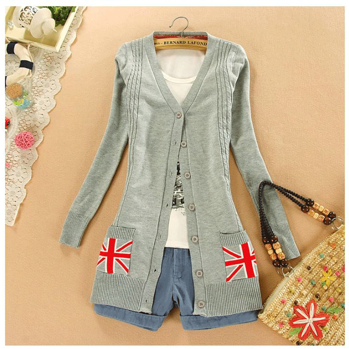 fashion เสื้อกันหนาวแฟชั่น ผ้าไหมพรม คอวี สีเทา ใส่เป็นเสื้อคลุมลำลองได้ ใส่ทำงาน น่ารักๆ