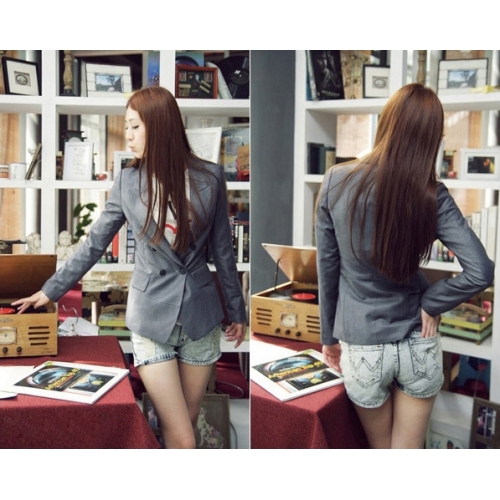 fashion suit สูทแฟชั่นใส่ทำงาน ใส่เที่ยว คอปก แขนยาว ตัวเท่ห์ สีเทา Asia Street Fashion