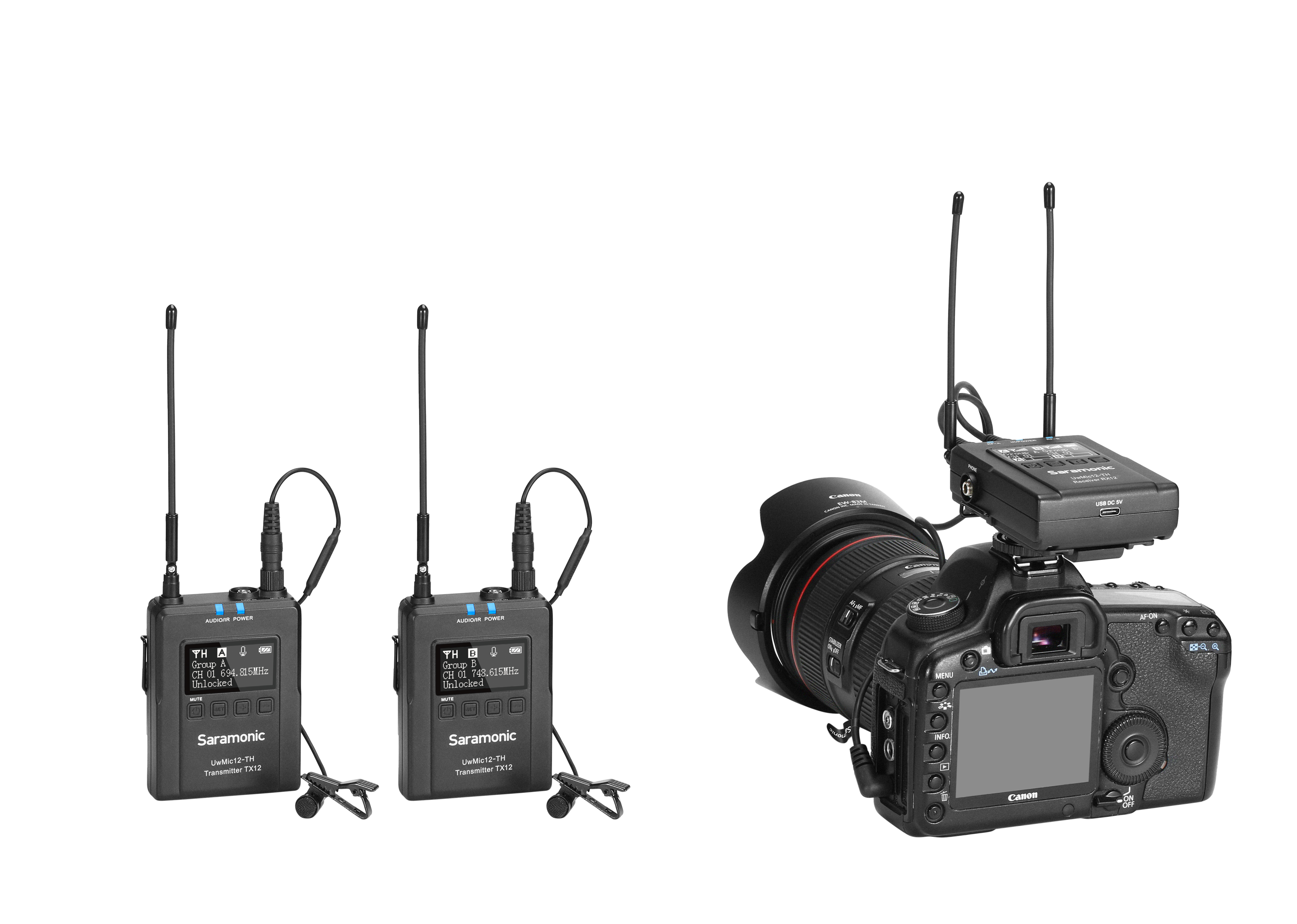 Saramonic UwMic12-TH Kit2 Wireless Microphone (ตัวรับRX 1เครื่อง ตัวส่งTX 2เครื่อง)
