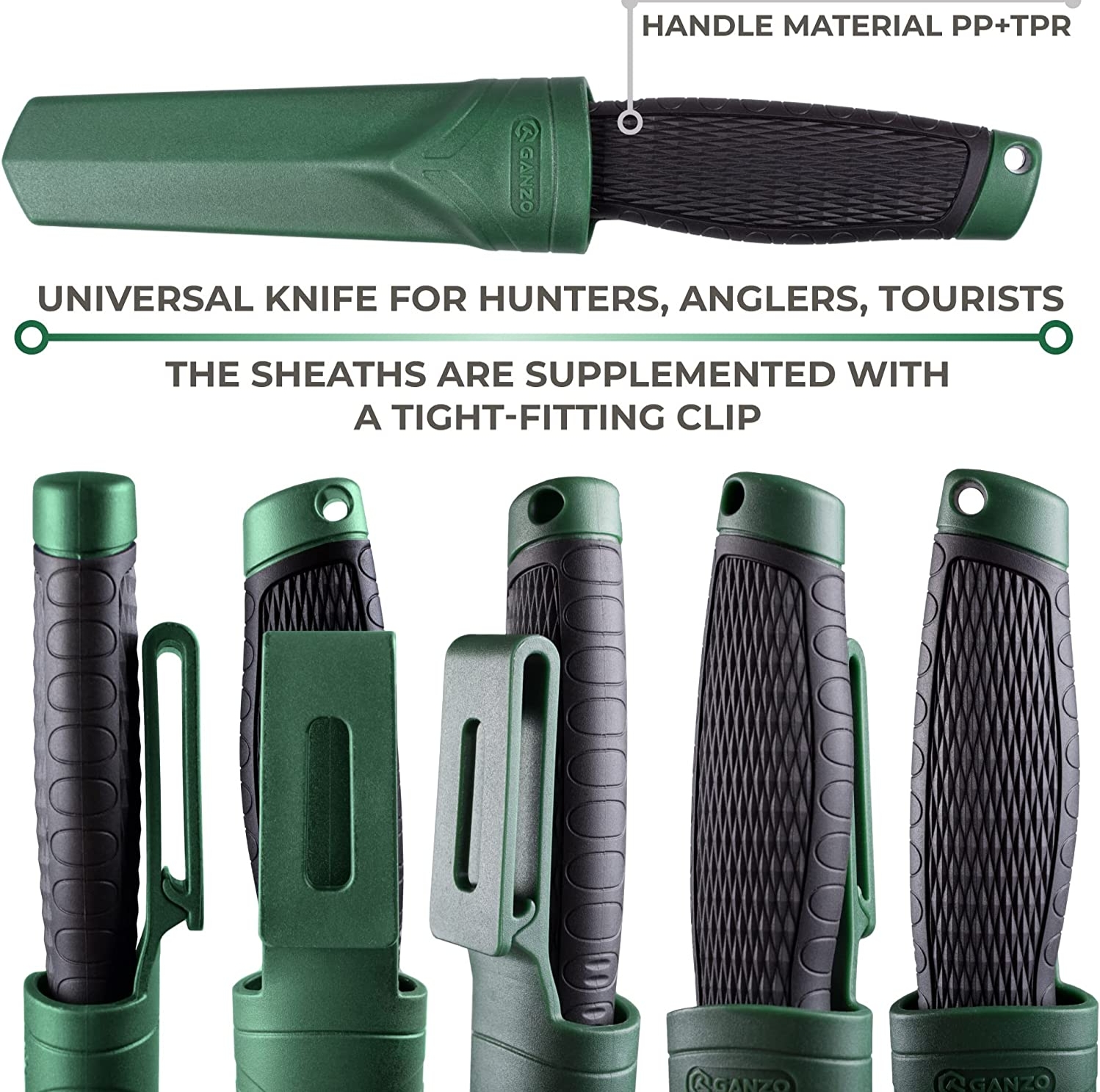 มีดใบตาย กานโซ่ Ganzo 806 Survival Fixed Blade Knives ของแท้ (เขียว)