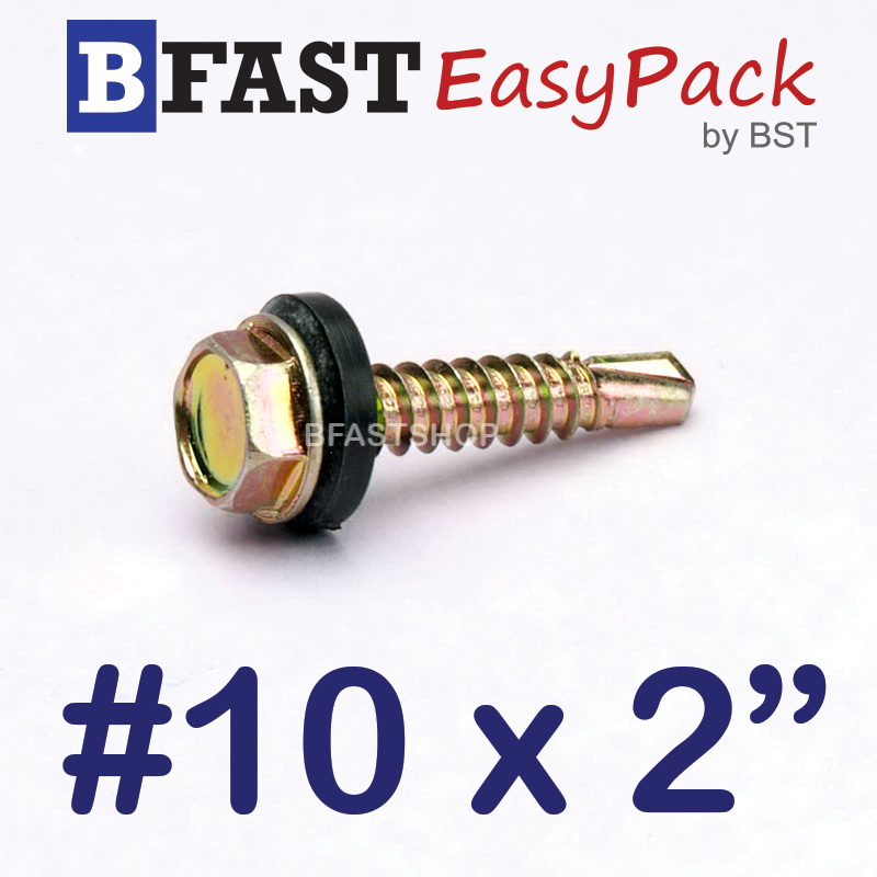 สกรูหัวเหลี่ยมปลายสว่าน #10 x 2" +ยางรอง (ุ15 ตัว/ถุง)