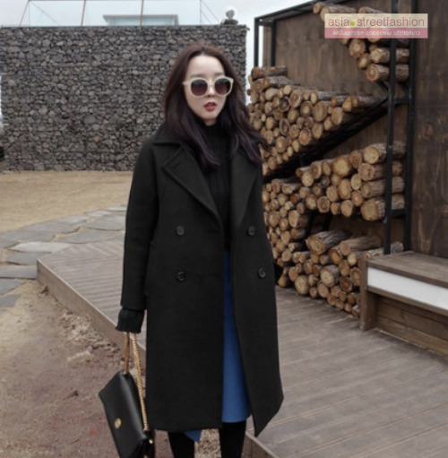 OverCoat เสื้อโค้ทกันหนาวตัวยาว สีดำ Classic เข้าได้กับทุกชุด งานดี ผ้าวูลเนื้อดี บุซับในกันลมอย่างดี พร้อมส่ง M