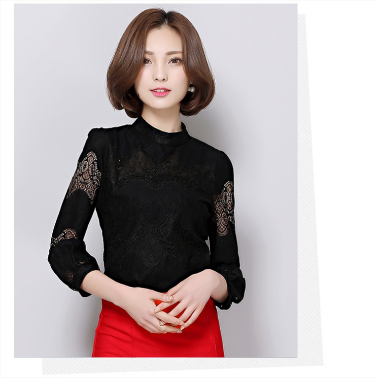 เสื้อทำงานผู้หญิงลูกไม้สีดำ แขนยาว แนวสวยหวาน เรียบร้อย ดูดี แฟชั่นสไตล์สาวออฟฟิศ