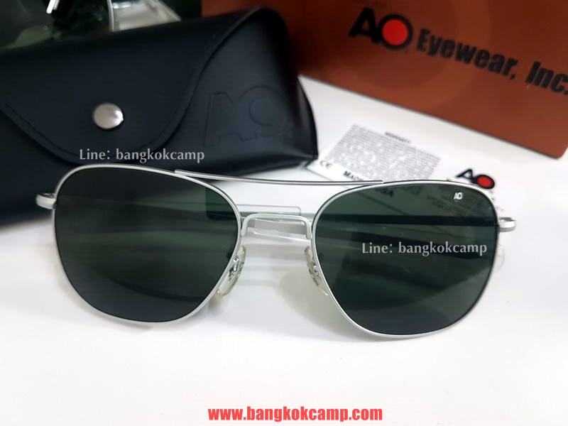 แว่นกันแดด แว่นนักบิน AO Original Pilot...True Color® Green(เลนส์สีเขียว)..Matte Chrome(กรอบสีเงินด้าน) Made in USA ใหม่ แท้
