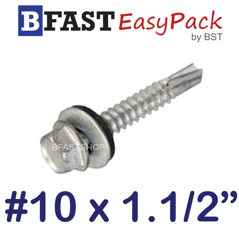 สกรูยิงหลังคา-เหลี่ยมปลายสว่าน *ชุบสังกะสี-ดาโก้* (พร้อมยางรอง) #10 x 1.1/2" (15 ตัว/ถุง)
