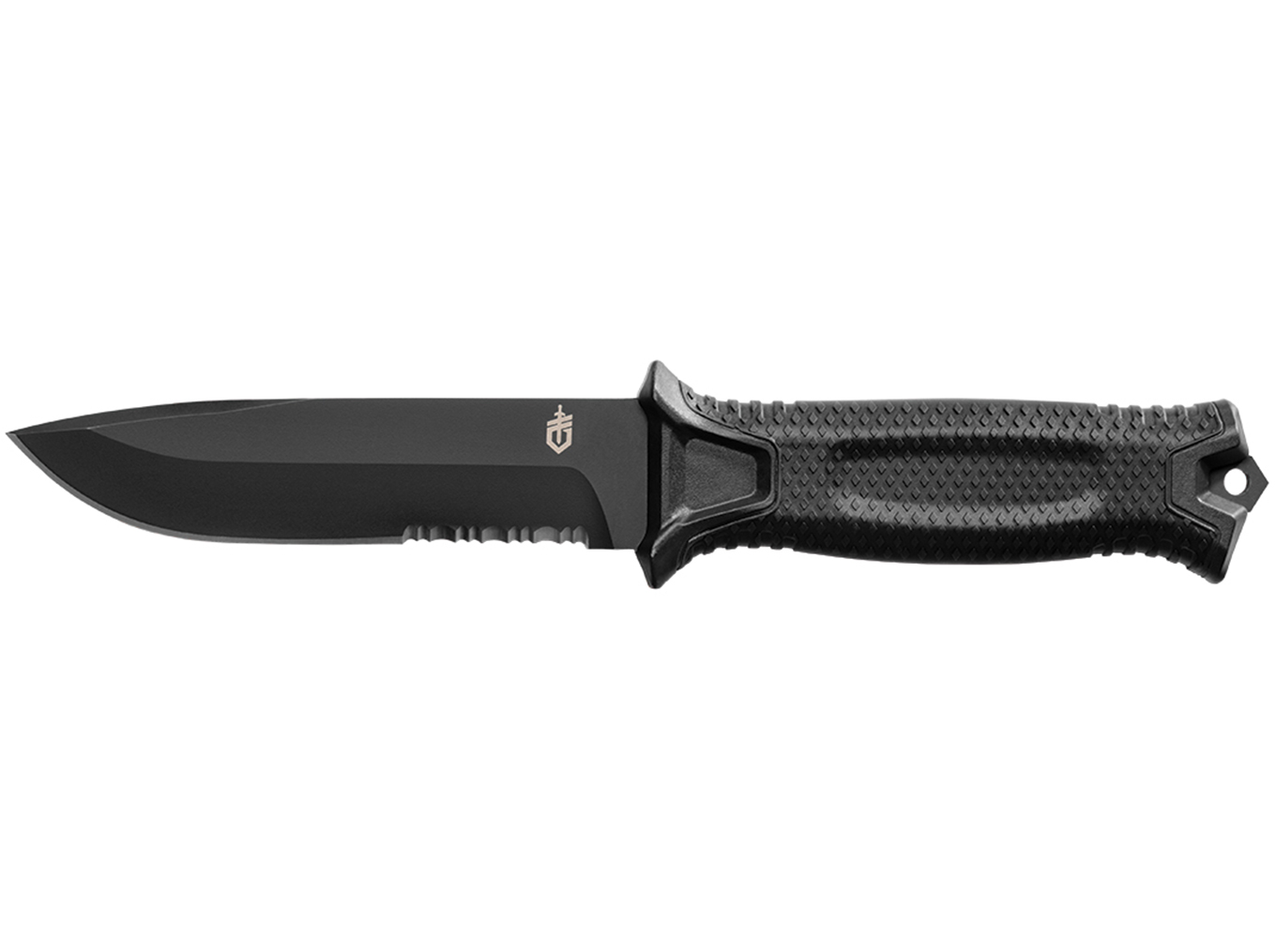 มีดใบตาย Gerber StrongArm Fixed 4.8" Black Combo Blade, Black Glass Filled Nylon Handles - 30-001060N ของแท้