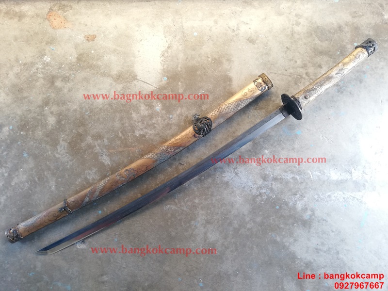 ดาบซามูไร (ยาว) ใบมีดเป็นเหล็กลาย (ใบมีดดามัสกัส) ลายมังกร
