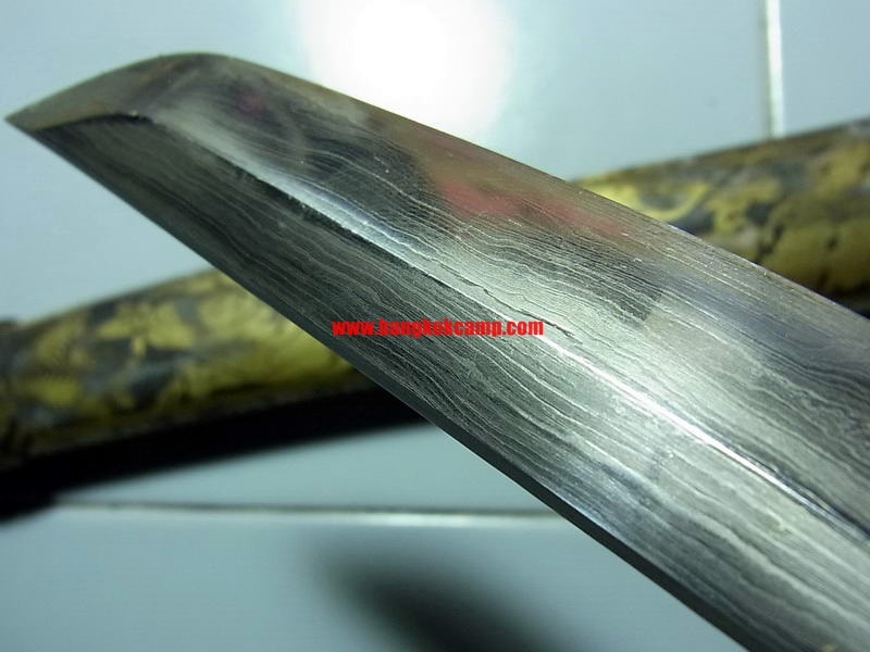 ซามูไรสั้น ดาบญี่ปุ่น ลายเสือเล่มเล็ก ฮาราคีรี กระไหล่เงิน ใบมีดเป็นเหล็กลาย (ใบมีดดามัสกัส)