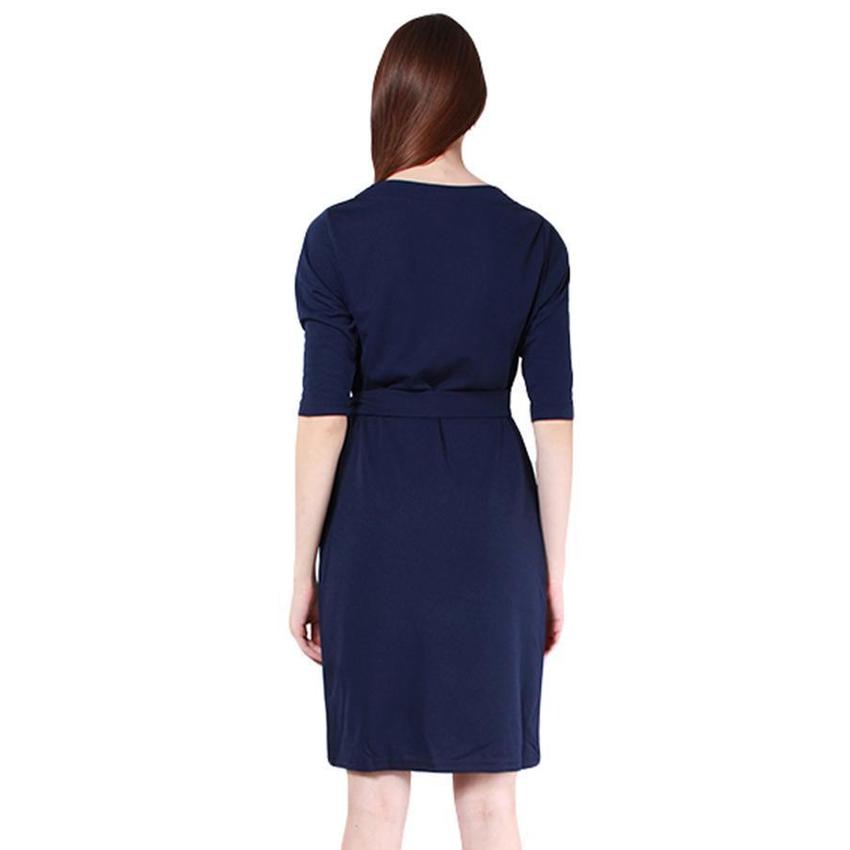 LALANG Women Half Sleeve Women is Fashion Dresses O-Neck Slim Casual Dark Blue