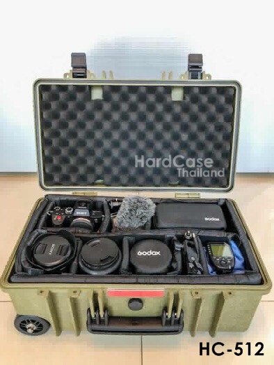 กล่องกันกระแทก กระเป๋ากล้องล้อลาก HC 512 สีเขียวทหาร ไส้ตีนตุ๊กแก