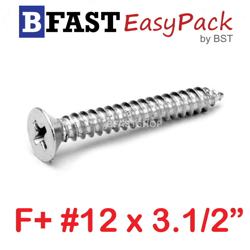 สกรูเกลียวสแตนเลส F+ SUS # 12 X 3.1/2" (5 ตัว/ถุง)