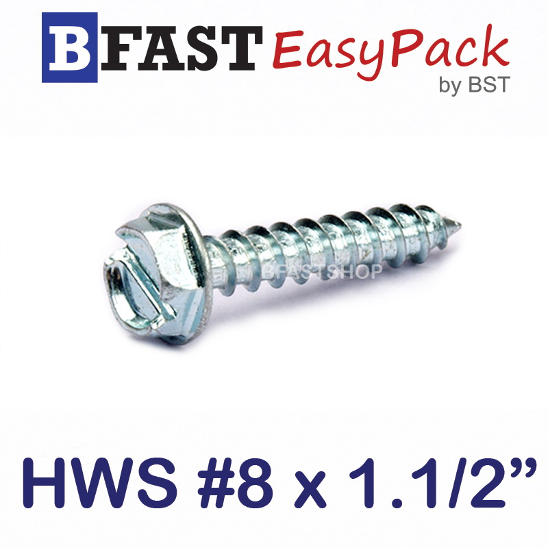 สกรูเกลียวเหล็กหัวเหลี่ยมผ่าติดแหวน HWS #8 x 1.1/2" (15 ตัว/ถุง)