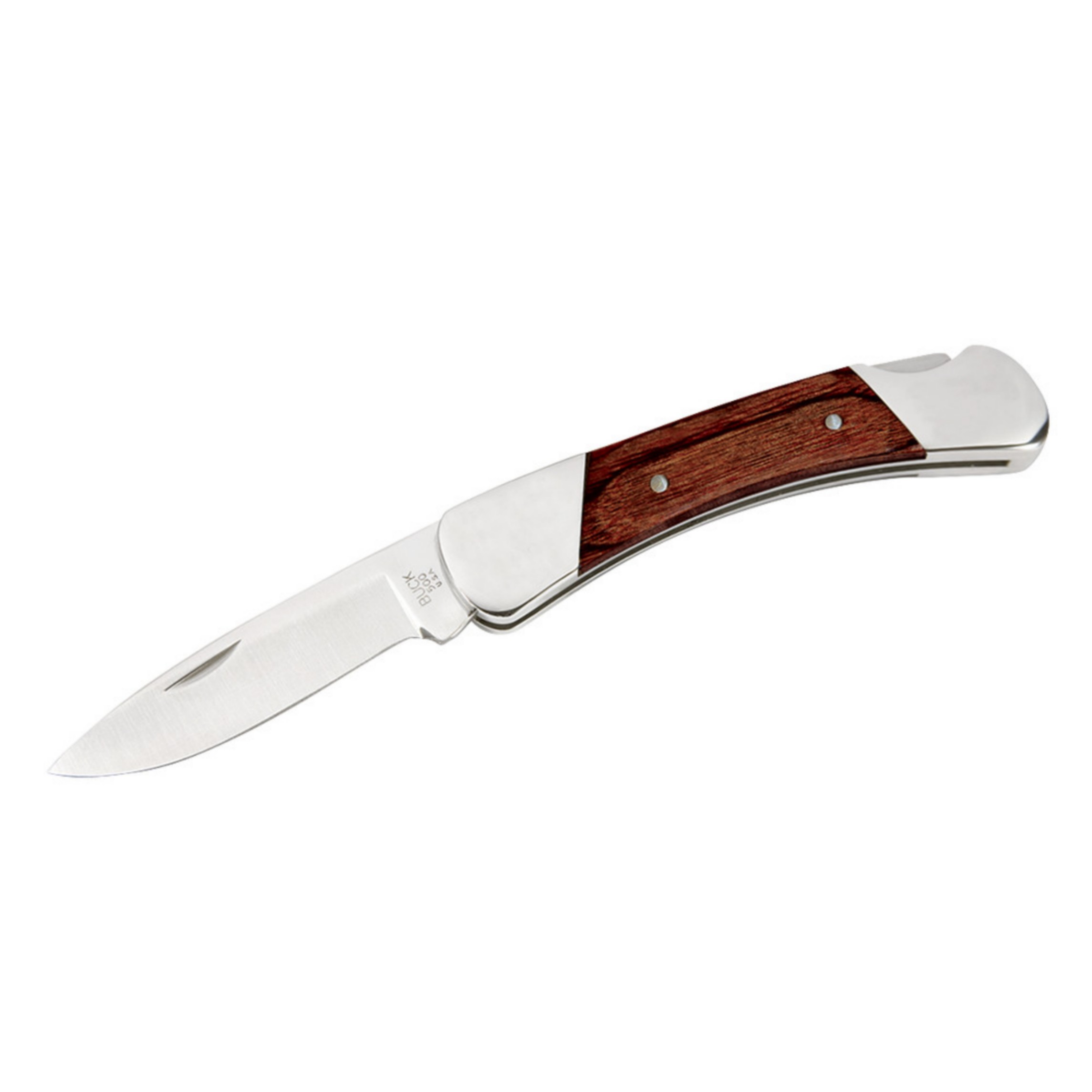 มีดพับ Buck 500 Duke Folding Knife 3" Blade, Rosewood Dymondwood Handles, Leather Sheath - 2597