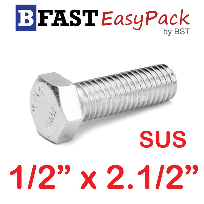 สกรูหัวเหลี่ยมสแตนเลส 1/2" x 2.1/2" (1 ตัว)