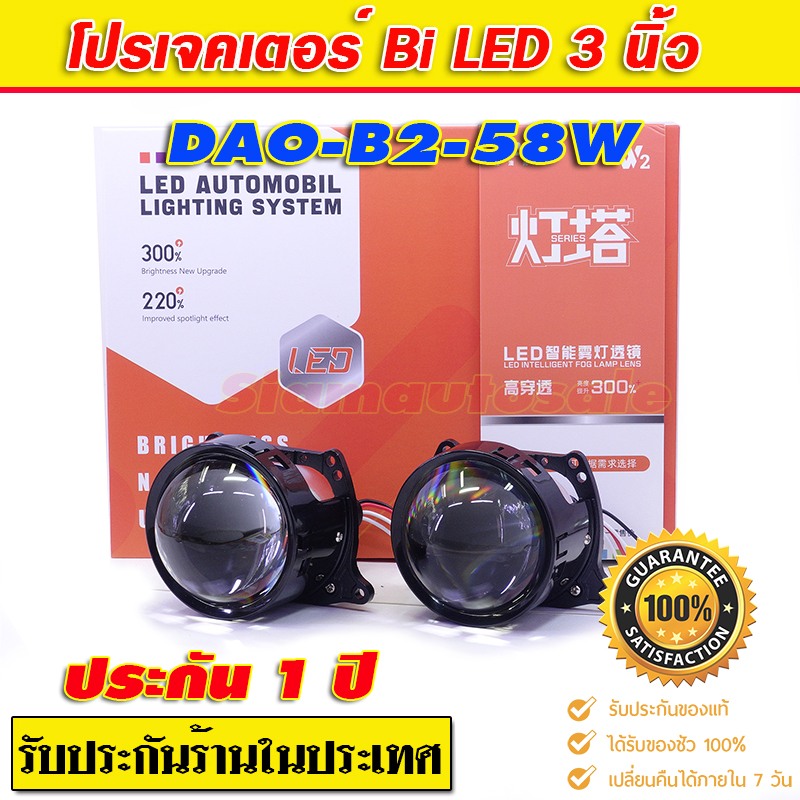 bi led โปรเจคเตอร์ ใส่รถยนต์ DAOรุ่น B2-58W เลนส์กระจก แสงดี ครบชุดมีฝาครอบแบบ B ไฟวงแหวนขาว สายHB4-HB3