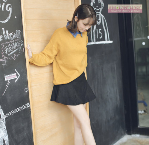 Sweater เสื้อสเวทเตอร์แขนยาว สีเหลือง ทรงสวย จะใส่เดี่ยวไหรือใส่โค้ทคลุมก็เริ่ด