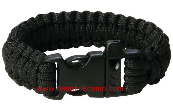 สายรัดข้อมือ (สีดำ) PARACORD BRACELET ถักจากเชือกพาราคอด PARACORD550 รับน้ำหนักได้550ปอนด์ รุ่นใหม่มี นกหวีด