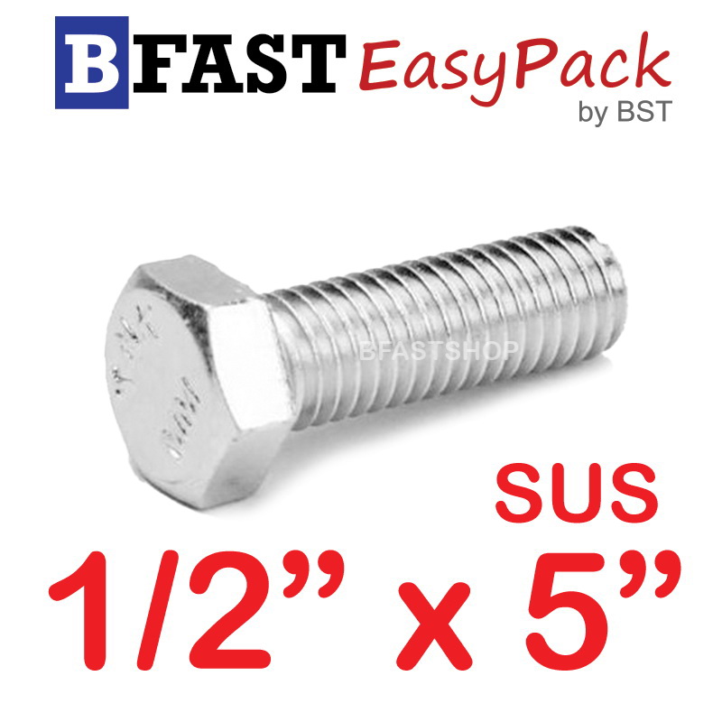 สกรูหัวเหลี่ยมสแตนเลส 1/2" x 5" (1 ตัว)