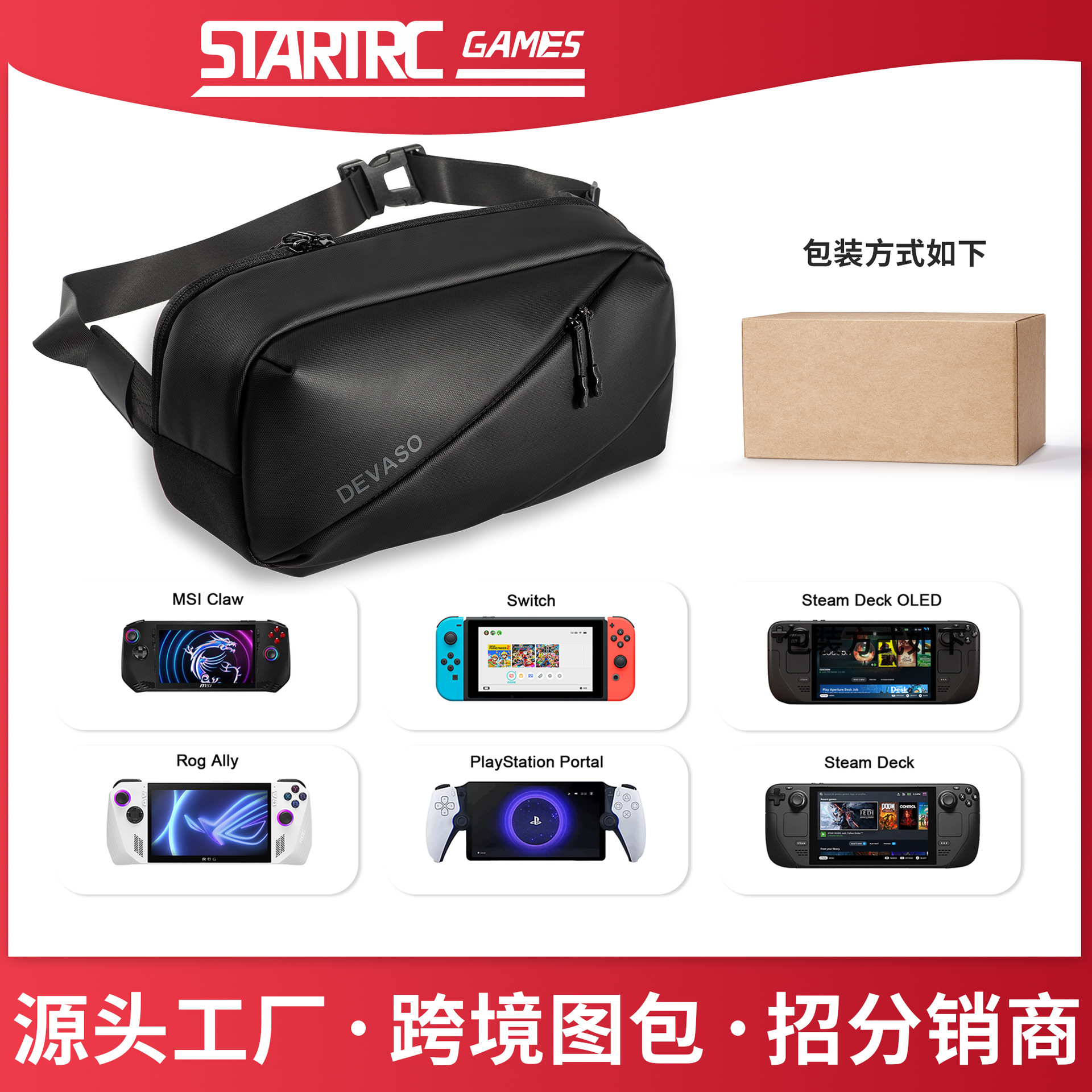 DEVASO กระเป๋าหนัง PU สะพายไหล่ กันน้ำ Switch2 ROG ALLY & X Steam Deck & OLED PS Portal