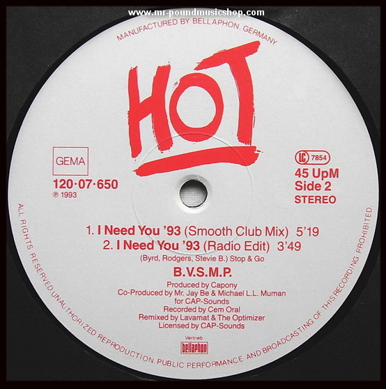 B.V.S.M.P. - I Need You '93 (summer Reggae Mix)